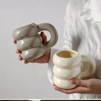 Cute Thicken Ceramic Water Cups Coffee Milk Mug With Handle 420Ml Big Captial Ceramic Juice Cup Colored Ceramics Big Juice Mugs