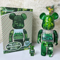Bearbrick 400%+100% Forest Green Leaf Qianqiu Set Building Block Bear Advanced Version Joints Can Rotate Collectible Gift Doll