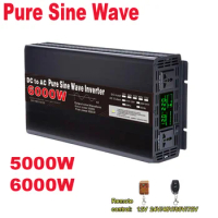 6000W 5000W Pure Sine Wave Inverter 12/24/48V 110/120/220/230V DC To AC Power Voltage Converter Car Solar Inverter