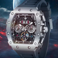 REEF TIGER New Design Titan Multifunctional Mechanical Watch For Men Sapphire Mirror Waterproof Automatic Men's Watch
