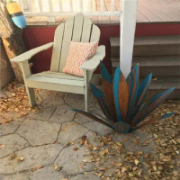 SmallPink Large Agave Sculpture Rustic Metal Agave Plant Interior Lawn Decoration Yard Wooden Posts Matching Garden