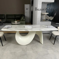 Light Luxury High-End Natural Marble Dining-Table Dining Chair Designer Irregular Rectangular Dining Table