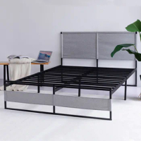 Queen/Full/Twin Size Metal Bed Frame with Headboard and Footboard Mattress Platform with 12 Inch Storage Space Black Grey [US-W]