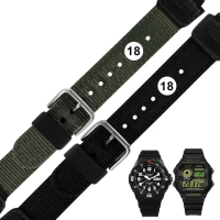 【Watchband】18mm / 適用AE-1200WH / MRW-200H CASIO 凸口替用錶帶 尼龍帆布錶帶(黑色/軍綠色)