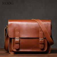 ROOG Vintage Genuine Leather Messenger Bag Classic Luxury Shoulder Sling Bags Coach Crossbody Locomotive Bag For 12.9 Inch Ipad