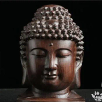 Creative Buddha Head Statue Wooden Sakyamuni Tathagata Figurine Mahogany India Statue Crafts Decorative Ornament