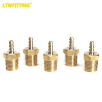 LTWFITTING Brass Fitting Coupler 1/8-Inch Hose Barb x 1/4-Inch Male NPT Fuel Gas Water(Pack of 5)