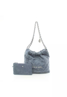 Chanel 二奢 Pre-loved Chanel CHANEL 22 Small Handbag chain shoulder bag denim Navy silver hardware Wash processing