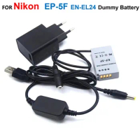 EP-5F DC Coupler EN-EL24 ENEL24 Fake Battery+Quick Charger Adapter+Power Bank USB Cable For Nikon 1 J5 1J5 Camera