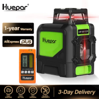 Huepar 3D Red 5 Lines Laser Level Cross Line 1*360 Rotary &amp; 1*Vertical Self-leveling Lasers With Digital Laser Detector Receiver
