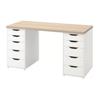 LAGKAPTEN/ALEX 書桌/工作桌, 染白橡木紋/白色, 140x60 公分