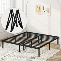 Foldable King Size Bed Frame Metal Platform Bed Black Quick Assembly Durable Steel Plate 11 Foot No Box Springs 14 Inches