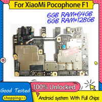 128G Global Version For Xiaomi Pocophone Poco F1 Motherboard 128GB 64G Logic board Original Unlocked Mainboard Android OS Plate