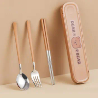 Portable Travel Camping Lunch Box Fork Spoons Chopsticks Set Stainless Steel Dinnerware Cutlery Set for School Office Tableware