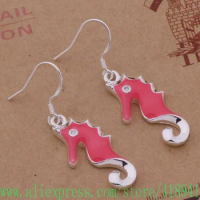 Silver Plated earrings , Silver Plated fashion jewelry , pink sea horse /elbancia bmdakdka AE403
