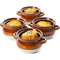 French Onion Soup Crocks with Handles, Ceramic Soup Bowls for Soup, Chili, Beef Stew, Set of 4, Oven &amp; Broil Safe