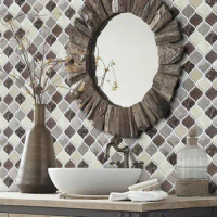 5-Sheet/pack Brown arabesque peel and stick tile 3d wall decor adhesive tiles kitchen wall stickers waterproof 250*250mm