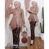 COD. SETELAN KEBAYA AURORA TILLE SELENDANG MIX ROK PLISKET BATIK PANJANG DEWASA BAJU KEBAYA WANITA M