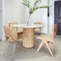餐桌 北歐設計師純實木圓桌家用小戶型白蠟木餐桌圓形巖板飯桌
