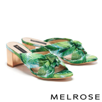 (季末換季出清)拖鞋 MELROSE 熱帶風情花布蝴蝶結造型高跟拖鞋－綠