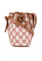 CELINE 二手 Celine Micro Triomphe 刺繡帆布抽繩水桶包