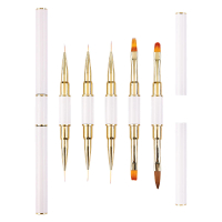 【美甲工具】專業凝膠美甲雙頭兩用筆5件套(凝膠筆 彩繪筆 光療筆 拉線筆 點鑽筆 美甲刷 雕花筆 蕾絲)