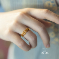 紅豆杉藤蔓森系18k包金歐式復古宮體風格甜美保色指環戒指