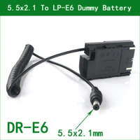 5.5x2.1 To DR-E6 DC Coupler Power Connector LP-E6 E6N Dummy Battery for Canon EOS 60D 70D 5Dsr 60Da 6D Mark II 7D Mark II Ra