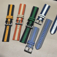 Color Block Genuine Leather Watch Strap 22mm Cowhide Band for Huawei GT4 GT3 GT2 Pro 46mm Runner for OPPO Watch4 Pro for Samsung
