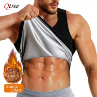 Qtree Sauna Vest for Men Waist Trainer Sweat Top with Zipper Heat Trapping Hot Thermo Waist Trainer Suit Weight Loss Body Shaper