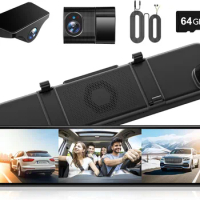 G890 12" 3 Channel Rear View Mirror Camera, 2K Triple Mirror Dash Cam, 4K UHD Dash Cam Mirror Front and Rear with Hardwire Kit
