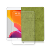 VXTRA 2020/2019 iPad 10.2吋 共用 北歐鹿紋風格平板皮套(森林綠)+9H鋼化玻璃貼(合購價)