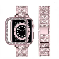 Metal Strap+Case for Apple Watch 9 8 7 6 5 4 Women Diamond Bracelet Wristband Belt for IWatch 45mm 41mm 44mm 42mm 40mm 38mm Band