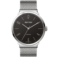 RHYTHM 日本麗聲 日系潮流米蘭帶手錶-銀x黑/40mm FI1605S02