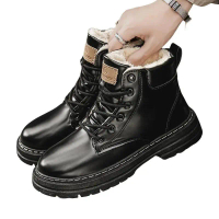 Giày Boot Nam Martin Boots Mùa Đông Lót Lông Ấm Áp Phong Cách Anh Quốc Retro Cao Gót Da Thật Giày Bo