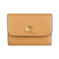 【COACH】COACH 金字C金屬LOGO皮革三折扣式短夾(蜂蜜棕)