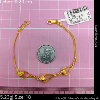 Emas 916,Rantai Tangan Pintal Hollow L1.5 Gt Love Crps 0.2cm Design:6769<M0PYZ>T916B(M9)-Size: 18cm
