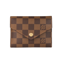 Louis Vuitton N61700 VICTORINE格紋三折釦式錢包(棕色/芭蕾粉)