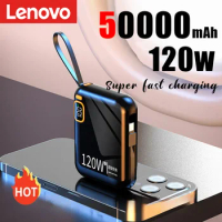 Lenovo 120W 50000mAh High Capacity Portable Power Bank Cable Two-way Fast Charging Mini Powerbank for iPhone Samsung Xiaomi
