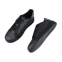 【COACH】COACH專櫃款LOWLINE字母LOGO印花塗層帆布拼接皮革低筒運動鞋(黑)