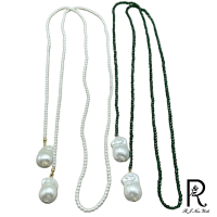【RJ New York】珍珠綠尖晶串玻璃珠超長項鍊(2色可選)