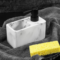 Detergent Dispenser Bathroom Sink Kitchen Soap Dispenser White With Dish Brush Sponge