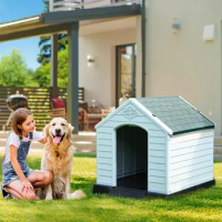 Large Outdoor Dog House, Plastic Doghouse with Air Vents and Ground Nails, Insulated Water Resistant Puppy Shelter