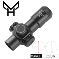 MARCH HT 3X28IR Tactical Rifle Scope Hunting Sniper Airsoft Air Guns Red Dot With Mounts Optics Shooting Glock Gun Sight