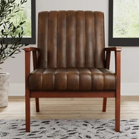Accent Chair, Modern Channeled Tufting, Brown, Wooden Arm Accent Chair for Living Room