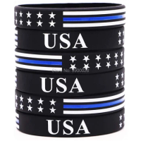 300pcs Thin Blue Line American Flag Silicone Wristband Bracelet Free Shipping By DHL