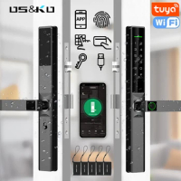 Tuya WiFi App waterproof Digital electronic lock Biometric fingerprint door handle Smart lock for Glass Sliding