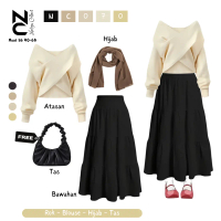 Style Oneset OOTD Kekinian Wanita(blouse wanita+rok susun hitam+hijab bella square) NC070