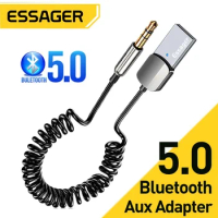 Essager Bluetooth Aux Adapter Dongle USB To 3.5mm Jack Car Audio Aux Bluetooth 5.0 Handsfree Kit For Car Receiver BT transmitter