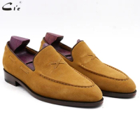 cie mens loafer breathable genuine calf leather handmade mens elegant slip-on casual flats brown boat luxury suede shoes No.19